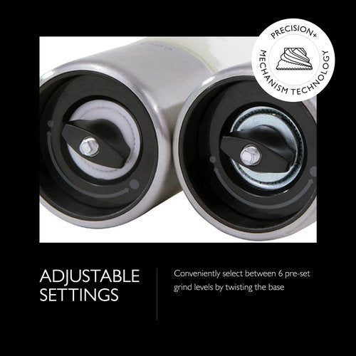 Cole & Mason Clifton Salt & Pepper Mill Gift Set - Adjustable Salt & Pepper Grinders - Refillable Spice Tools - Kitchen Tool - Stainless Steel/Glass, Black/White