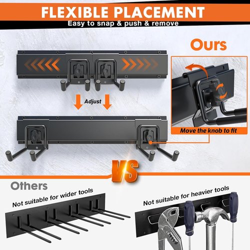 Garage Tool Organizer - 48" Heavy Duty Metal Storage Rack | Adjustable Hooks for Rakes, Brooms & More