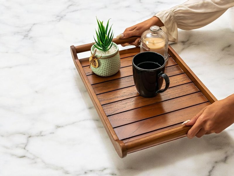 Vesta Homes Set of 2 Romper Teak Wood Rectangular Serving Tray for Home/Kitchen/Restaurant/Office Organizer/Dining Table|Premium Wooden Trays| 18 X 12 ; 15 x 10 inches | Handcrafted in India