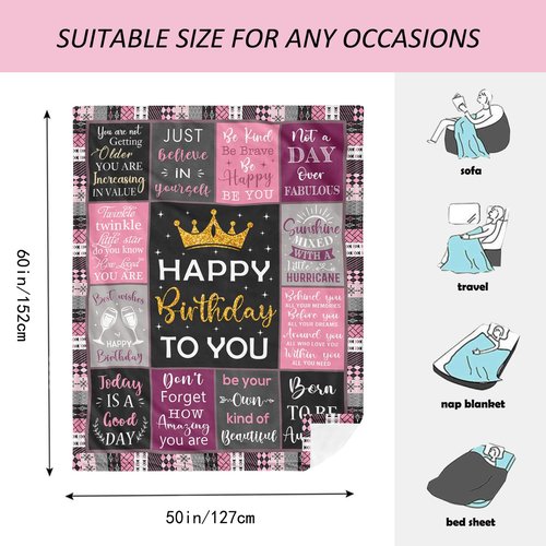 Amonee-YL Birthday Gifts for Women/Girls/Her, Happy Birthday Decorations Blanket 50"X60", Gifts for Women Birthday Unique, Birthday Presents for Mom/Daughter/Friend/Sisters, Woman Birthday Gift Ideas
