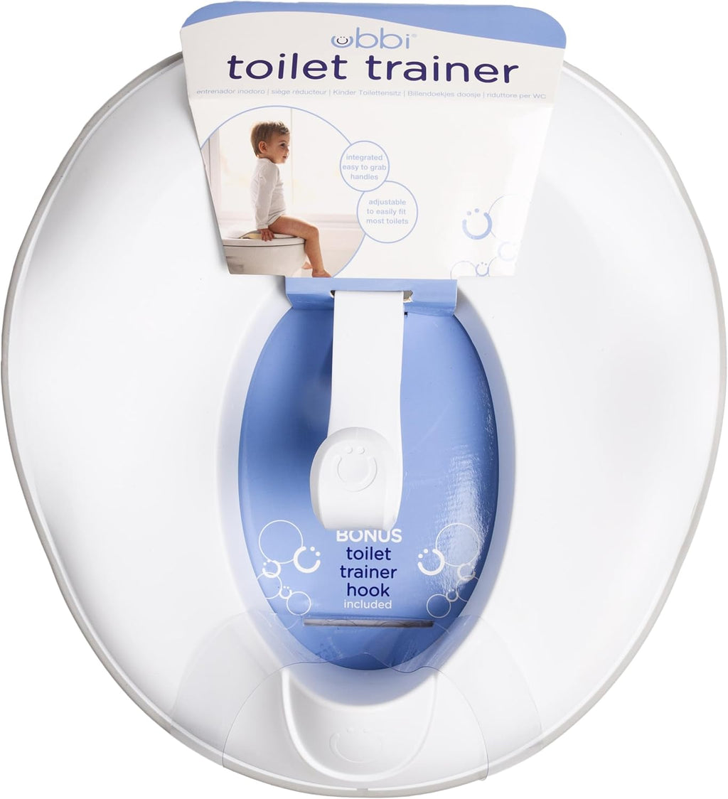 Ubbi Adjustable Toilet Trainer for Toddlers - Built-In Handles & Bonus Potty Hook - Gray