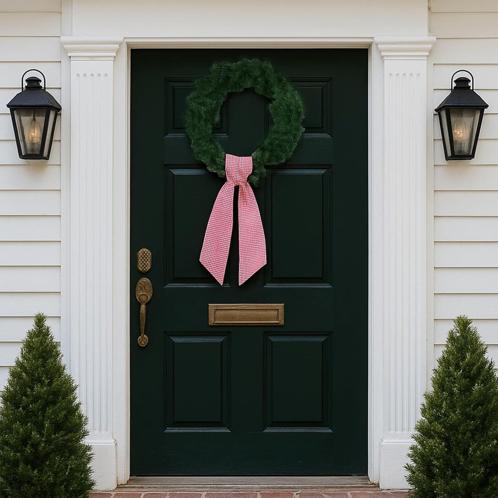 Skiennix Red White Gingham Wreath Sash - 5.12" Wide x 54.33" for Holiday Door Decor