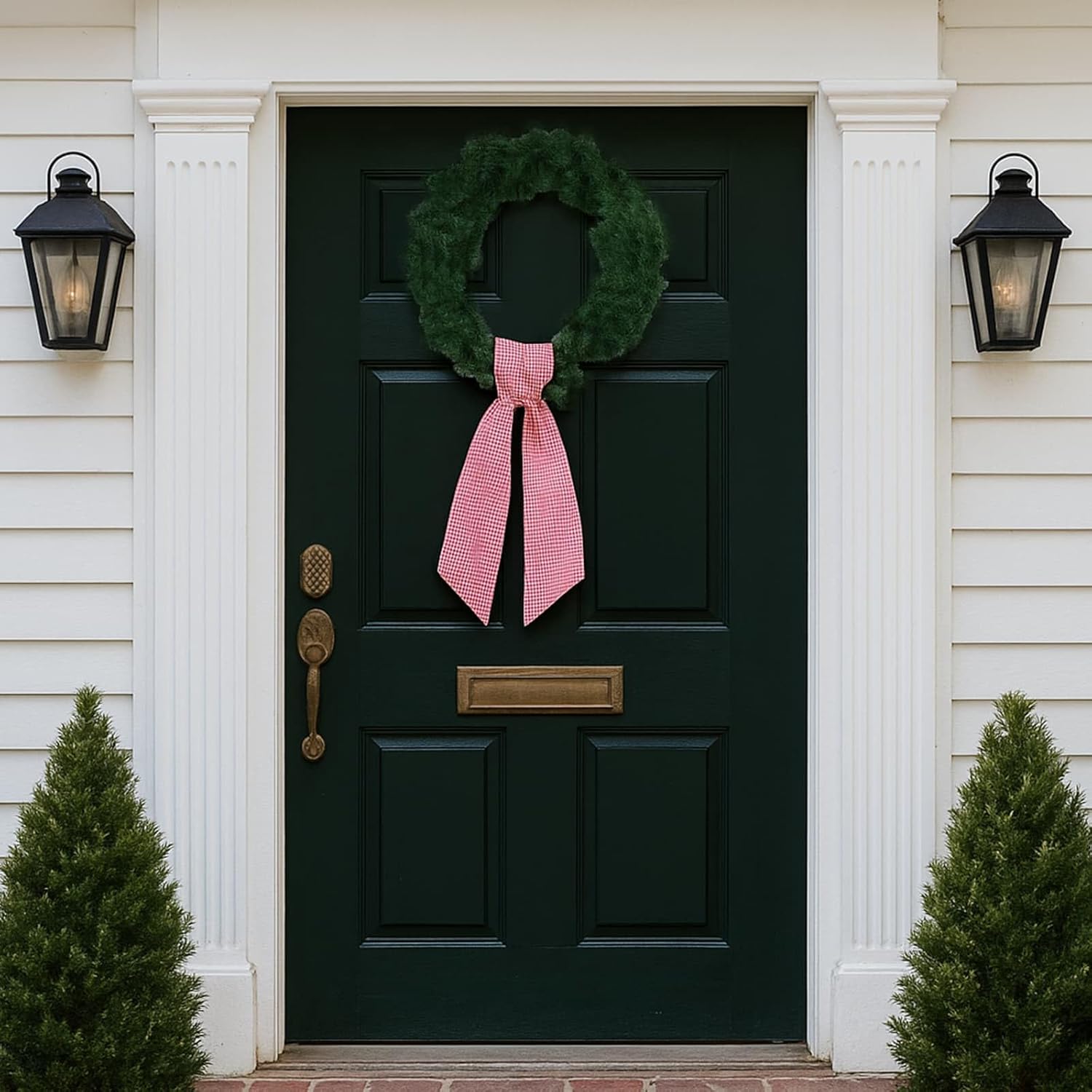 Skiennix Red White Gingham Wreath Sash - 5.12" Wide x 54.33" for Holiday Door Decor