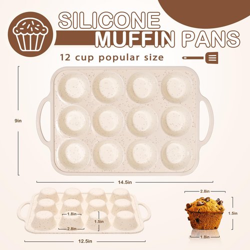 iArtker Silicone Muffin Pan, 12 Cups Muffin Tin Baking Mold With Reinforced Stainless Steel Frame Inside, Nonstick Bakeware Cupcake Pan BPA Free, 2PCS