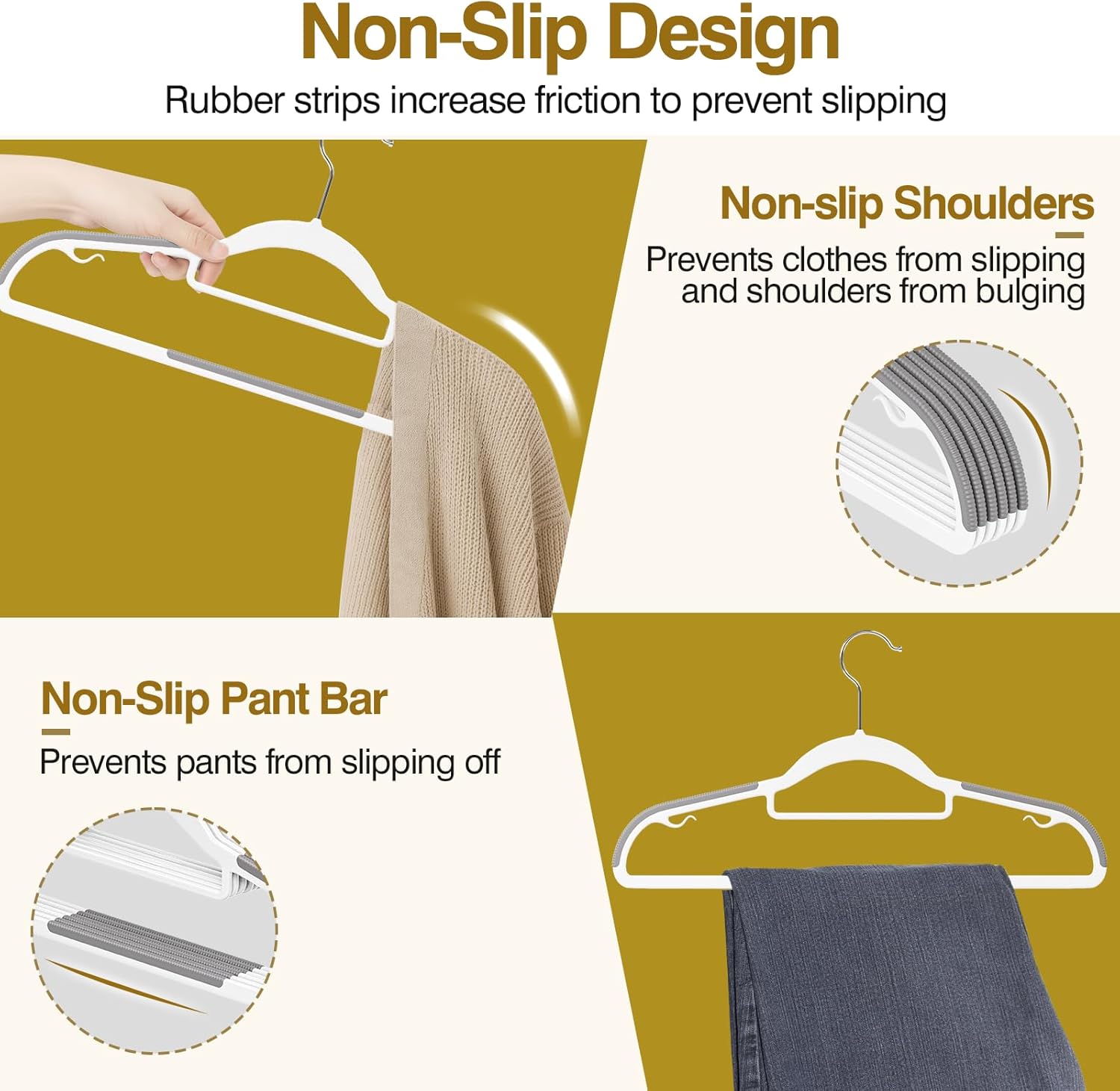 Plastic Hangers 50 Pack - Heavy Duty 16.5 in Non-Slip Clothes Hangers with 360° Swivel Hook | White & Dark Gray