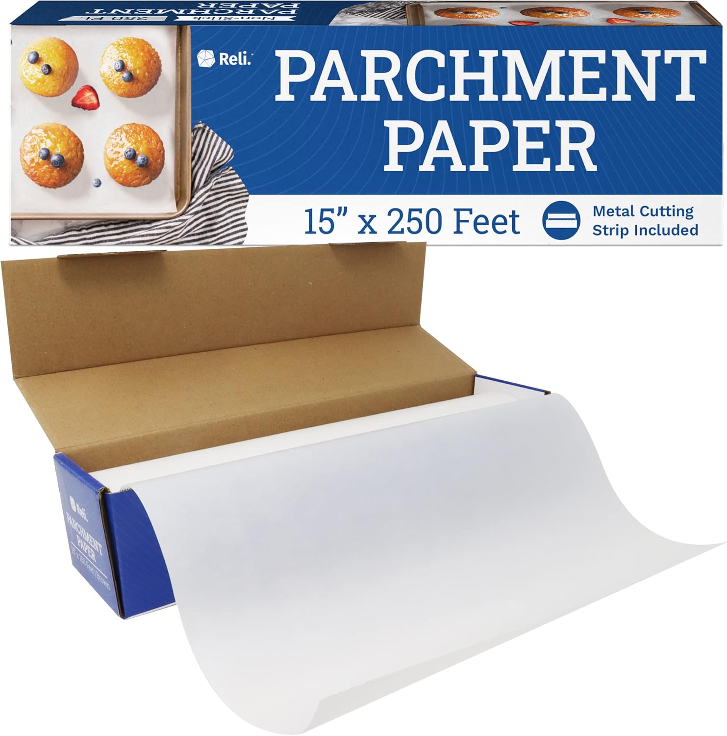 Reli Parchment Paper Roll - Non-Stick Baking Liners with Dispenser Box | 15" x 250 ft | Food Grade for Grilling & Air Frying