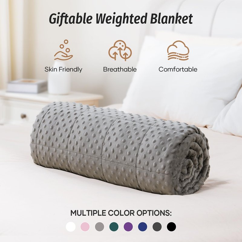 Wemore Minky Dot Weighted Blanket for Kids 5 lbs, Soft Cozy Heavy Blanket for Stress Relief and Sleep Promotion, Breathable Blanket for All-Season with Glass Beads, Grey 36 x 48 inches