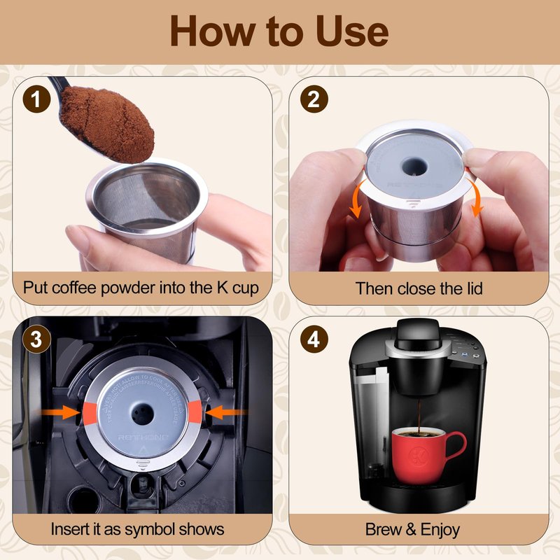 RETHONE Reusable K Cup for Keurig: Stainless Steel K Cup Coffee Pods Compatible with Keurig 1.0 & 2.0 Coffee Makers Machine, BPA-Free Refillable Coffee Filters with Tight Seal, Easy to Clean