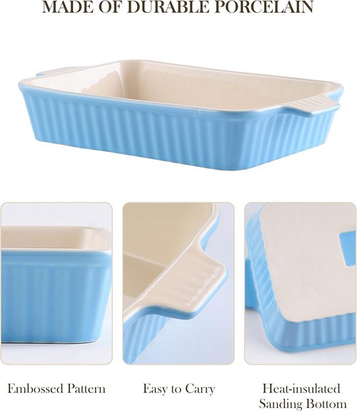 MALACASA Bakeware Set - 4-Piece Porcelain Baking Pans for Oven | Blue Casserole Dishes (9.4"-14.7")