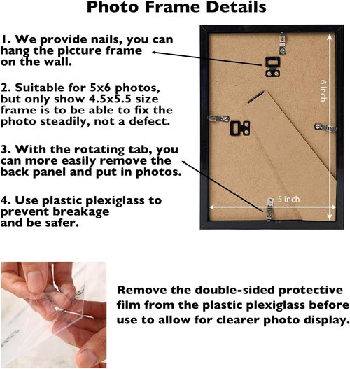 JCJMY 5x6 Picture Frame - Black Wall Hanging & Tabletop Display | Shatter-Resistant Plexiglass