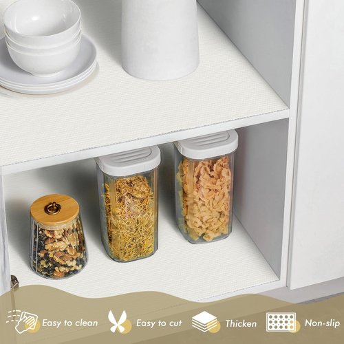Cohoo Home Drawer Cabinet and Shelf Liner, 24in×11.8Ft Shelf Liners for Kitchen Cabinet Non Slip, Non Adhesive Kitchen Drawer Cupboard Mat, Durable Strong Grip Washable Bathroom White