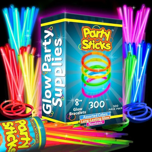 Glow Sticks Party Favors - 300 Pack Neon Glow Jewelry with Connectors | 8-Inch Glow in the Dark Fun for All Ages