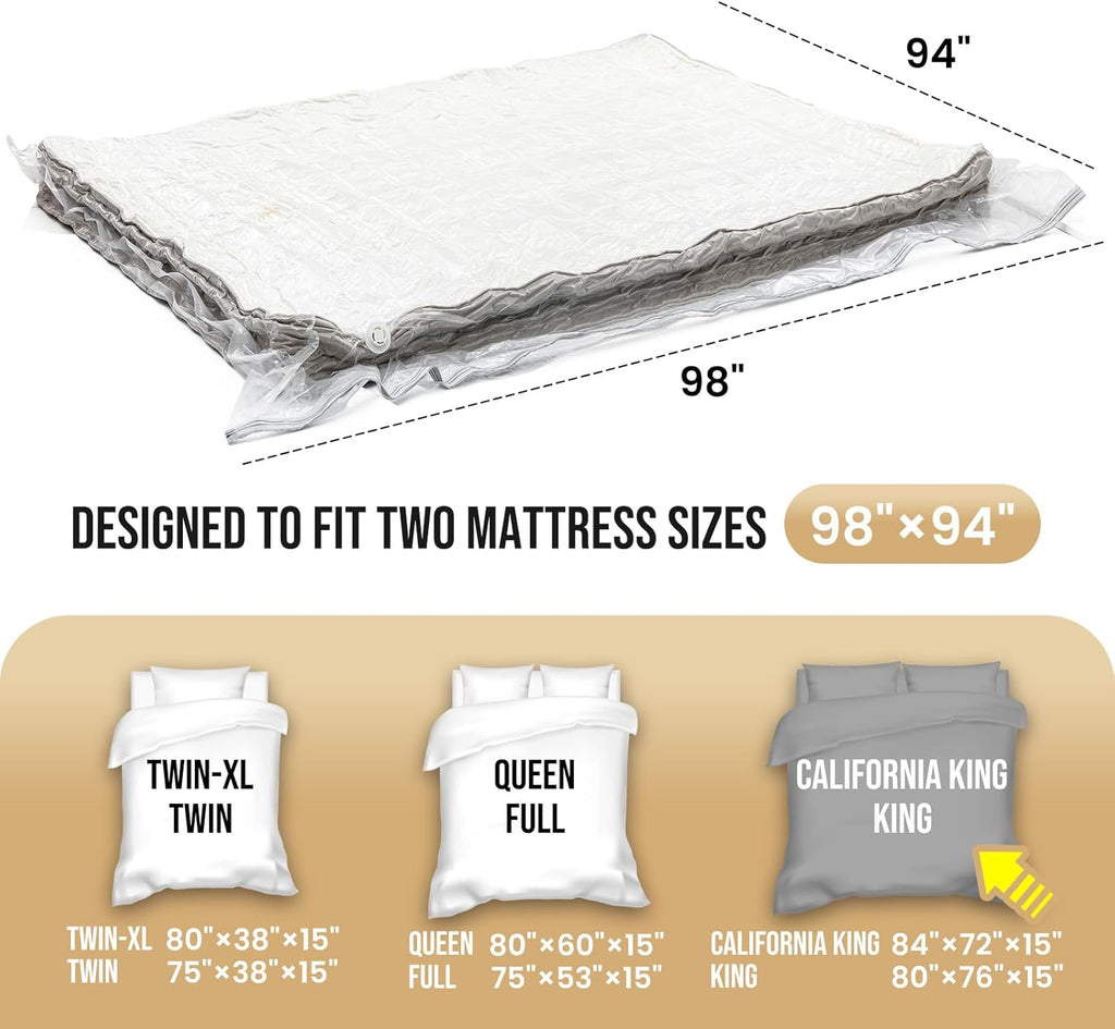 TAILI Mattress Vacuum Storage Bag - King/California King Size with 4 Straps for Easy Moving & Transport