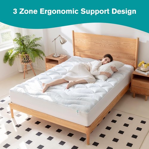 PRIMESOFT Queen Size Cooling Mattress Pad- Superme Comfort and Breathable, Unmatched Support Mattress Topper, 3 Zone Ergonomic Design, Up to 21 Inch Deep Pocket(60x80,White)