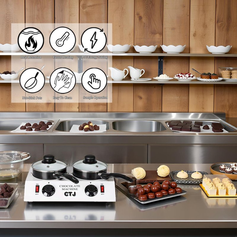 CTJ Chocolate Melting Pot 86°F-185°FTem Control Electric Chocolate Tempering Machine with Silicone Spatula for Melting Chocolate, Butter, Nacho Cheese, Candies, Cream and Warm Coffee, Milk
