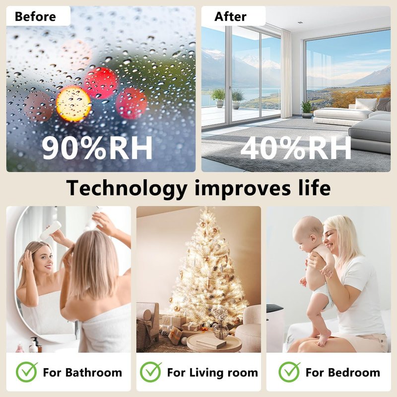 Dehumidifier 58OZ 1657ML Small Dehumidifier for Home Safety Dehumidification 5 Timers 3 Setting Modes Auto Shut Off Protection Adjustable 10 Color Lights Low Noise For Bedroom Bathroom 230 Ft²