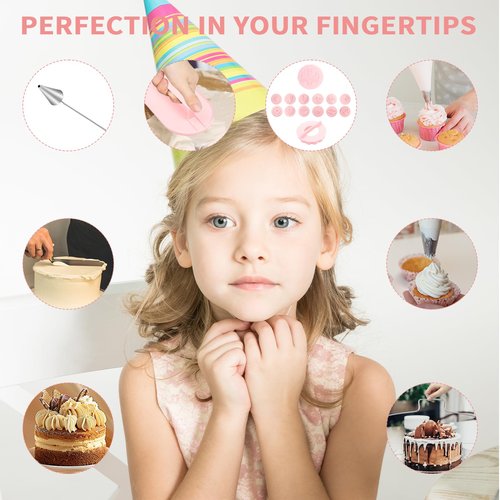 Cake Decorating Supplies Kit, Cake Turntable for Decorating, 64 Icing Ping Tips, 32 Piping Bags,3 Icing Scrapers, 2 Spatulas, 14 Fondant Mould, Cake Leveler for Baking Beginners
