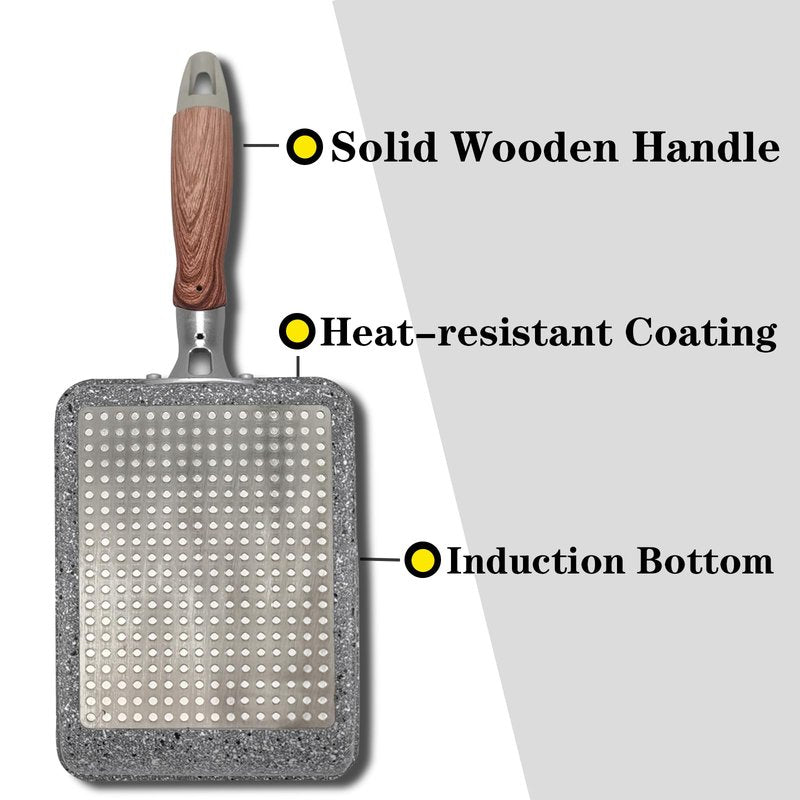 Paweiya Tamagoyaki Pan Set with Lid, Japanese Omelette Pan Nonstick, Square Japanese Egg Pan, 7"×5" Grey