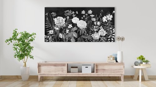 Large Wall Art for Living Room Decor Framed Art Plant Black and White Flowers Canvas Pictures Modern Artwork Botanical Canvas Prints for Bedroom Kitchen Home Office Wall Decor 20" x 40"