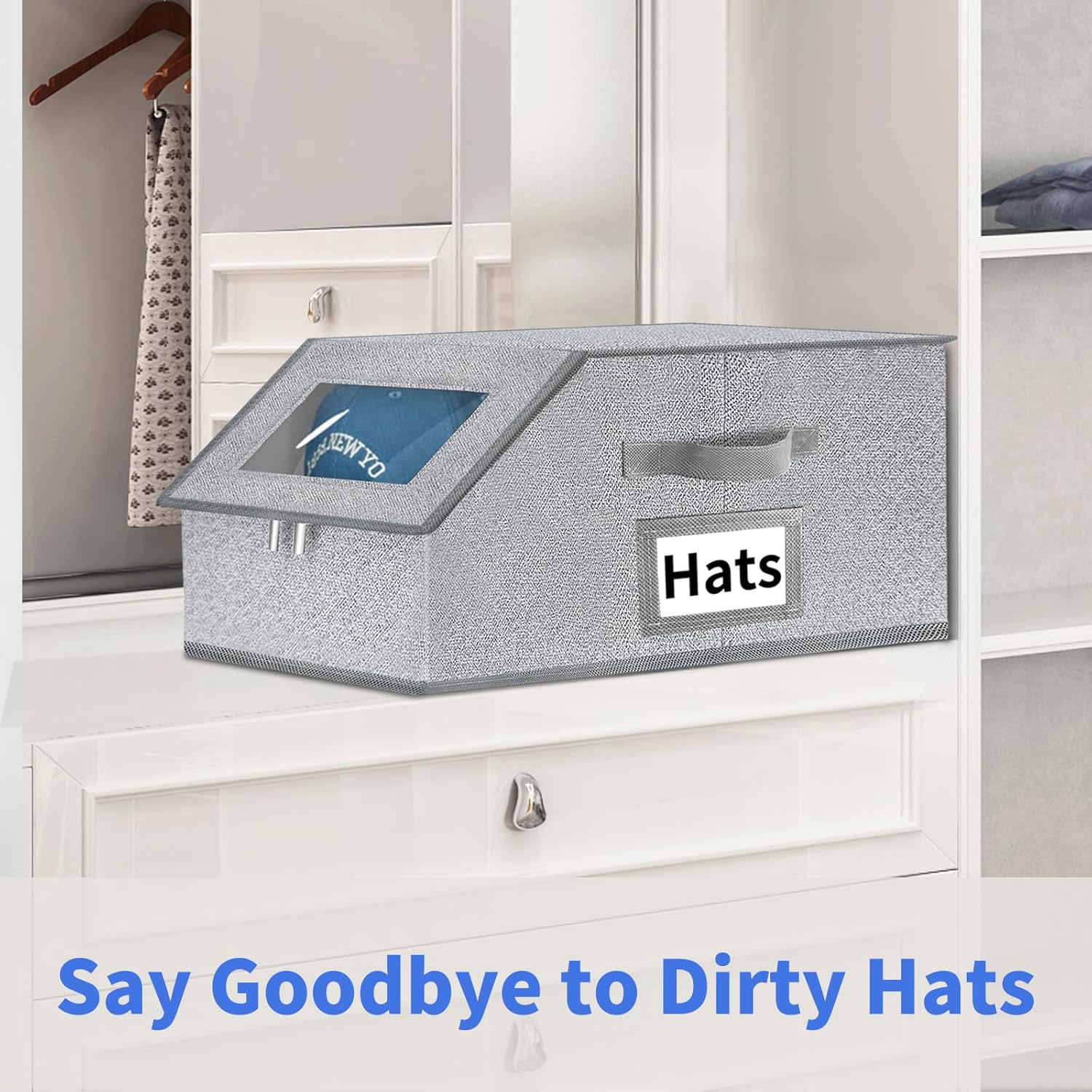 Aokeyee Hat Organizer - 2PCS Stackable Storage with Clear Window Lid & Flip-Top Access | Grey