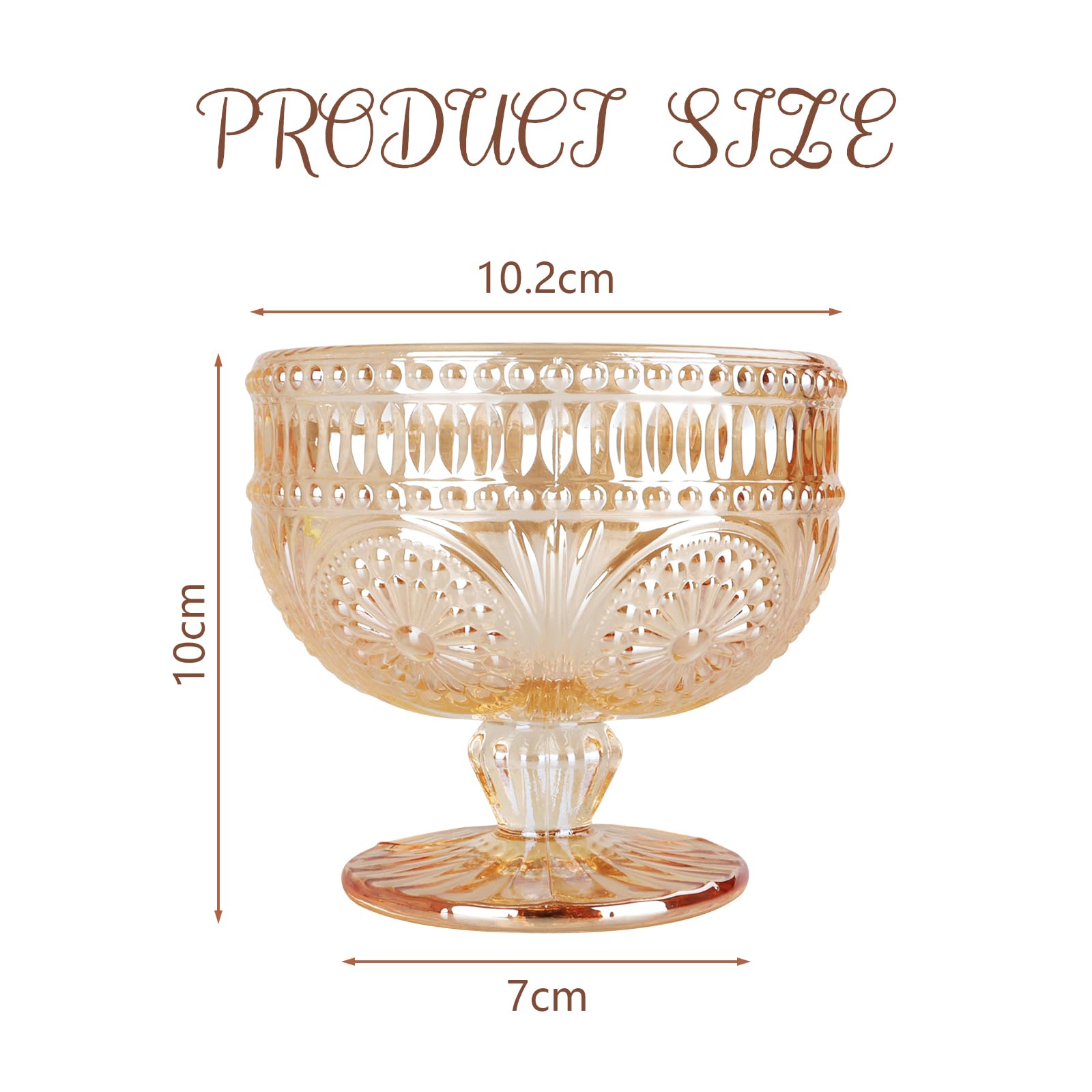 ABuff 4 Pack Glass Ice Cream Bowls, 10 oz Vintage Glass Dessert Bowls Set with Footed Sundae Cups Ice Cream Cups for Dessert, Trifle, Fruit, Salad, Snack