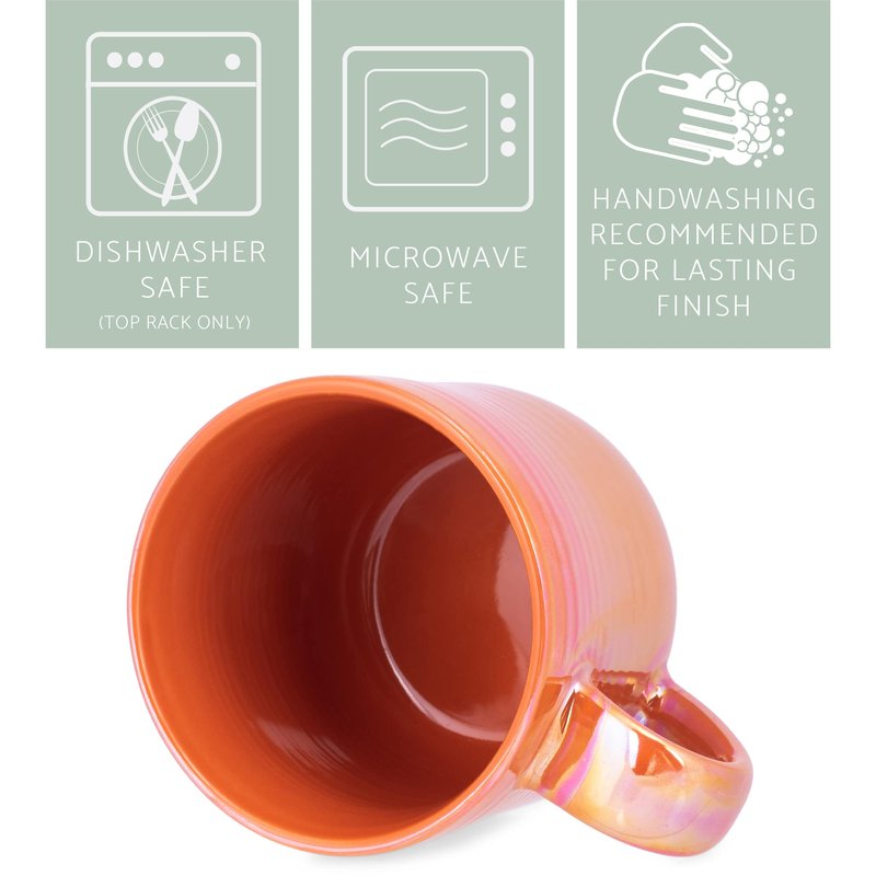 Elanze Designs Glossy Reactive Glaze Large 17 Fluid Ounce Everyday Kitchen Food Grade Ceramic Stoneware Coffee Mug Cup with Comfort Curved Handles, Set of 4, Burnt Orange