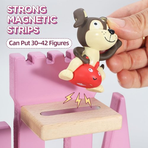 Givilio Tonie Shelf for Toniebox, Castle Tonie Shelf,Tonie Figures Tonie Storage,Magnetic Wooden Floating Shelves Compatible with Tonie Box Player Character for Kids Room (Pink)