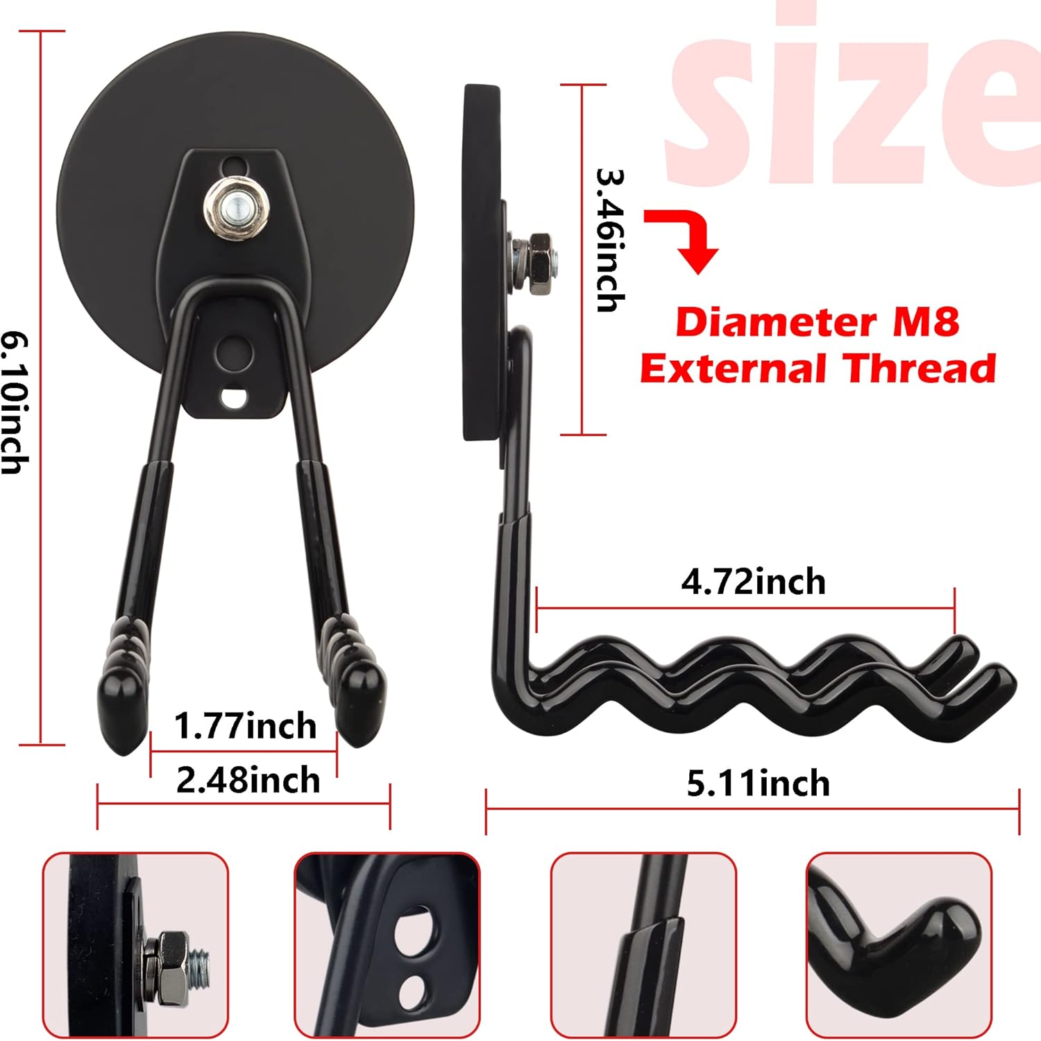 ULIBERMAGNET Magnetic Hooks - Heavy Duty Tool Organizer with Strong Magnets | 2-Pack for Drills & Garden Tools (Black)