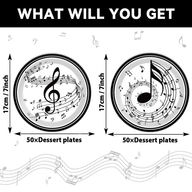 100pcs 7inch Musical Note Plates Music Themed Tableware Newborn Baby Shower Musical Notes Disposable Paper Dinnerware for Picnic Dessert Kids Party Baby Shower Birthday Music Party Decorations