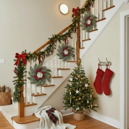 Cinnvoice Christmas Candle Rings - 8 Pcs Artificial Garland with Red Berries for Table Decor | Cypress