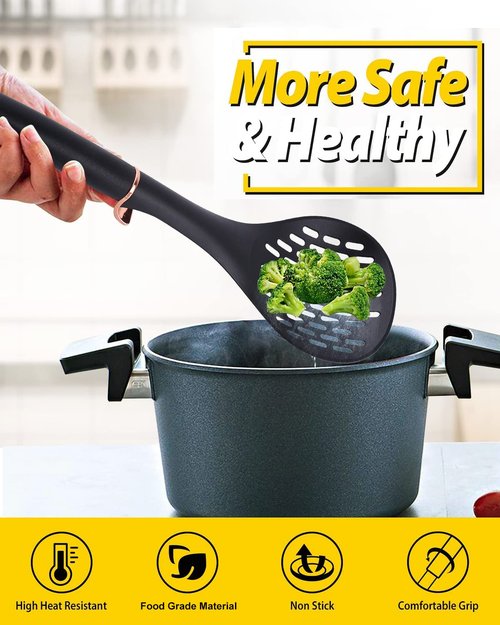 TENTA Kitchen 2pcs Pasta Spoon Kitchen Spoons Spider Strainer Metal Strainer Wok Utensils Spider Skimmer Stainless Steel & Nylon Slottes Spoon, Spatula For Nonstick Pot and Stainless Steel/Iron Wok