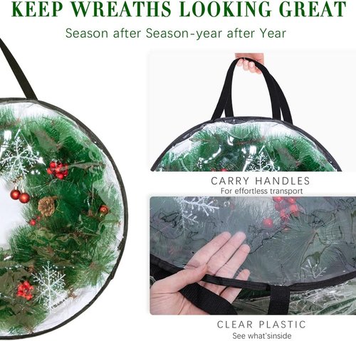 Clear 24-Inch Christmas Wreath Storage Bags by [Brand Name] - 2-Pack with Dual Zippers for Holiday Decor