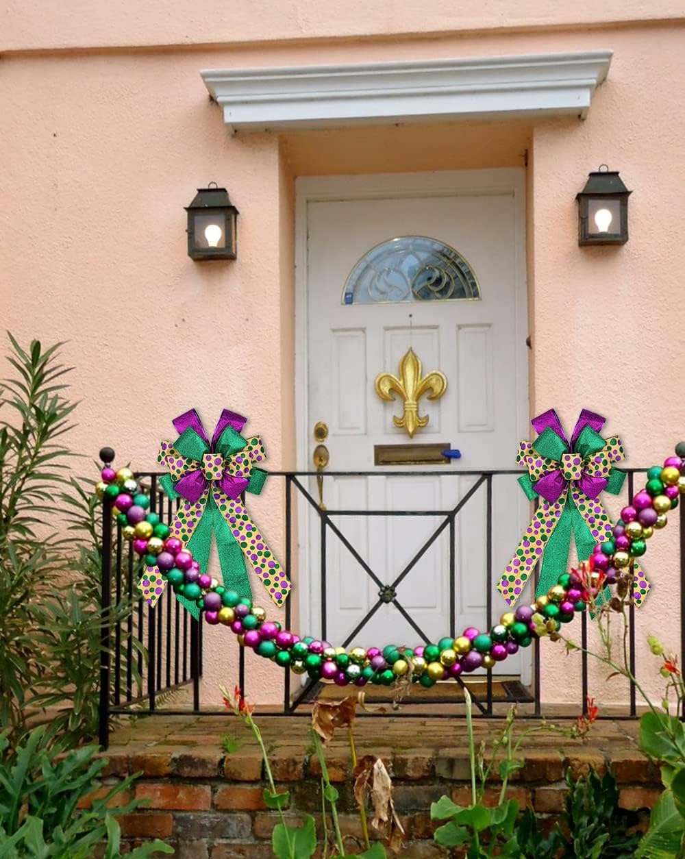 Purple Green Glitter Plaid Mardi Gras Wreath Bows by [Brand Name] - Large Indoor/Outdoor Decoration