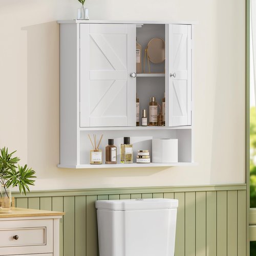 TEENFON Bathroom Wall Cabinet, Bathroom Cabinet with Barn Doors & Adjustable Shelf, Over The Toilet Storage Cabinet, Medicine Cabinet, White UNGGX001WV1