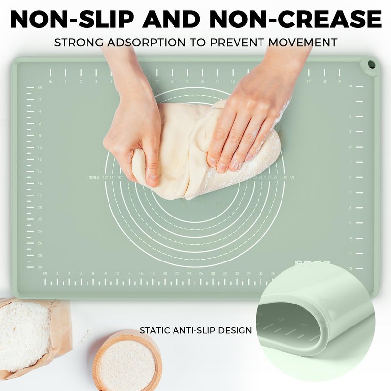 Silicone Baking Mat 28" x 20", Extra Thick Dough Rolling Mat with Measurements and Edge Heightening, Non-stick Food Grade Silicone Pastry Mat for for Pastry, Bread, Cookies, Pizza, Fondant, Pasta
