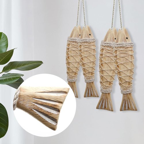 Antique Wood Fish Decor by [Brand Name] - Rustic Nautical Hand-Carved Wall Hanging Ornaments | 12.59" H & 7.8" H