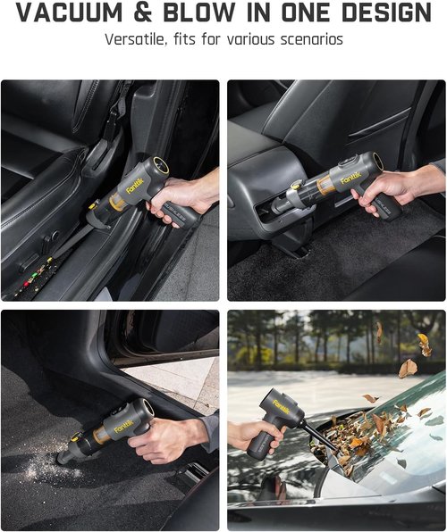 Fanttik Slim V9 Mix Car Vacuum - 4 in 1 Handheld Air Duster with 12000PA Suction Power | Cordless Mini Vacuum for Car & Office