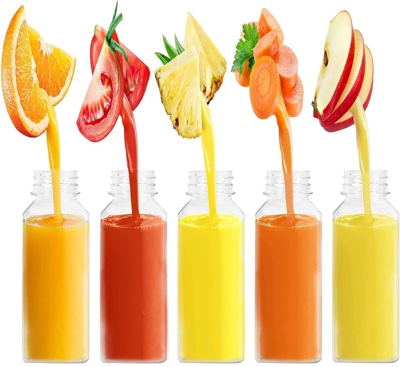 Goiio 10 Pcs 6 Ounce Plastic Juice Bottles, Clear Bulk Beverage Containers, for Smoothies, Juice Milk and Homemade Beverages