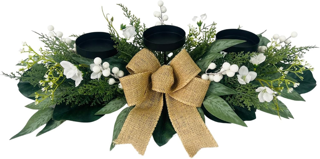 Skiennix 3-Wick Candle Holder - Elegant Centerpiece with Gypsophila, Magnolia & Freesia | Perfect for Dining Room Decor
