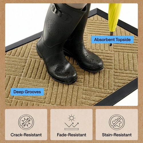 GORILLA GRIP Waterproof All-Season WeatherMAX Doormat - Natural Rubber, Stain & Fade Resistant, 23x35, Beige Diamond