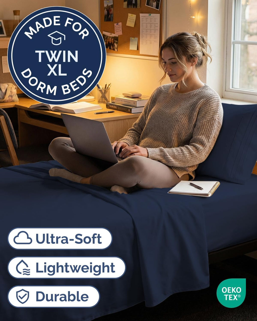 Skiennix Twin XL Sheet Set - Comfy Cooling Bed Sheets with Deep Pockets - Luxury Hotel Quality - Navy Blue