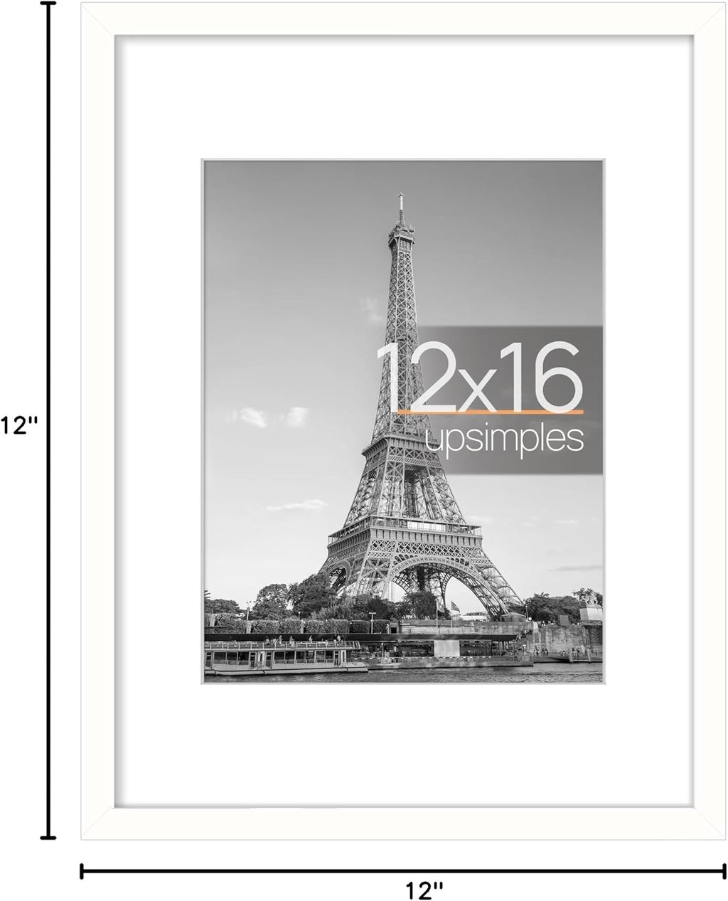 Upsimples 12x16 Picture Frame - Display 8.5x11 Photos with Mat or 12x16 Without Mat, White