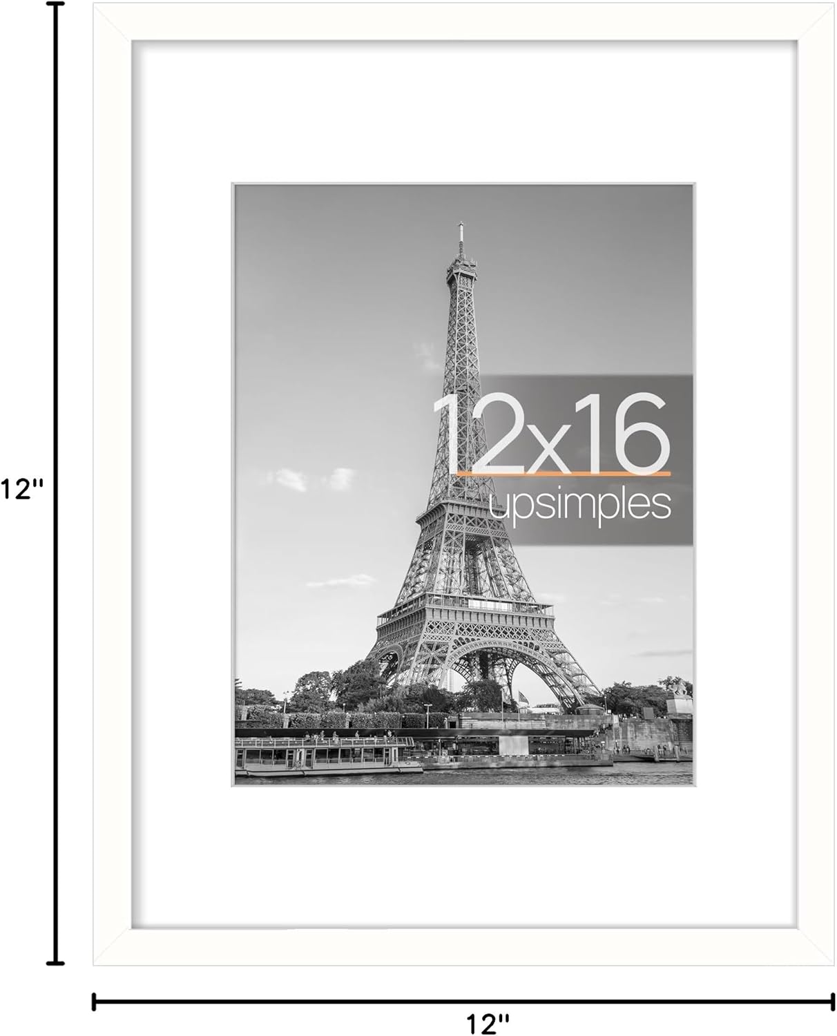 Upsimples 12x16 Picture Frame - Display 8.5x11 Photos with Mat or 12x16 Without Mat, White