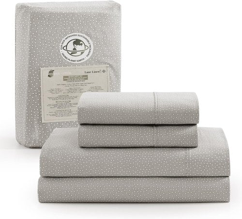 LANE LINEN 100% Organic Cotton Full Sheets Set - Grey with White Dots | Breathable 4-Piece Bedding for Mattresses Up to 15" Deep