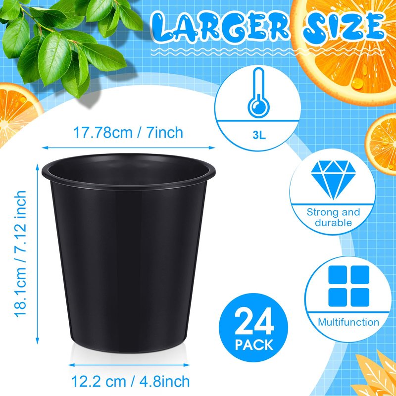Layhit 24 Pcs Plastic Ice Buckets for Parties 3 Liters Wine Bucket Portable Ice Holder Disposable Wine Cooler for Party Wedding Party Beverages Champagne Soda and Beer (Black)
