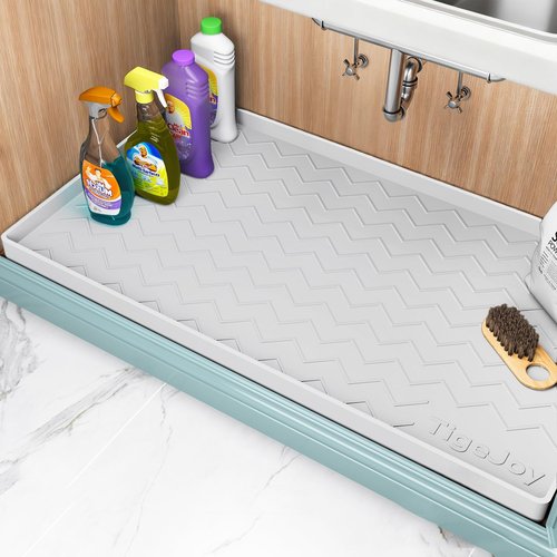 TigeJoy Under Sink Mats for Kitchen Waterproof, Leak-Proof Silicone Mat Sink Protector and Cabinet Liner, Kitchen Essentials Organizer and Storage 22" x 19" White