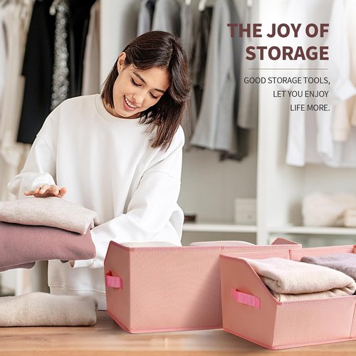 Homsorout Decorative Closet Baskets - Trapezoid Storage Bins with Handles, 6-Pack in Pink