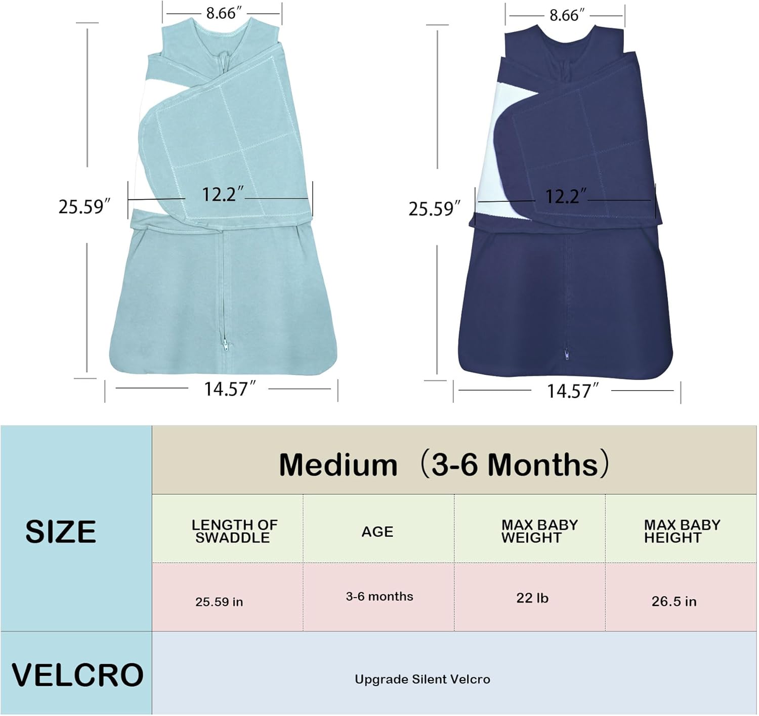 Skiennix Baby Sleep Sack Swaddle - 3-Way Adjustable Organic Cotton Blanket | 2 Pack, 3-6 Months, 12-18 lbs, 1.0 TOG (Cyan & Navy Blue)