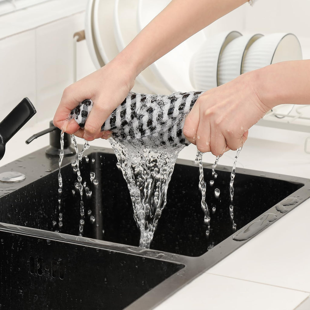 SALAS Cotton Dish Towels Cloths for Kitchen Drying Dishes, Lattice Terry Kitchen Towels, Absorbent Cloths with Hanging Loop, 16‘’ x 26‘’, 4 Packs, Wine Red and Black