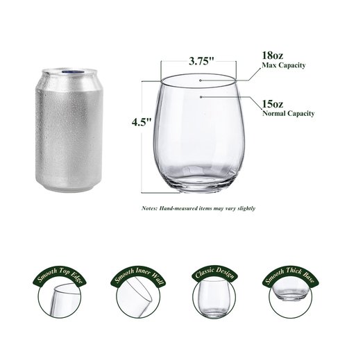 MIYOPESI 18oz Clear Stemless Wines Cups (Set of 6), Shatter-Proof Acrylic Glasses Drinkware, Reusable Plastic Bar Glasses, BPA-Free, Dishwasher-Safe
